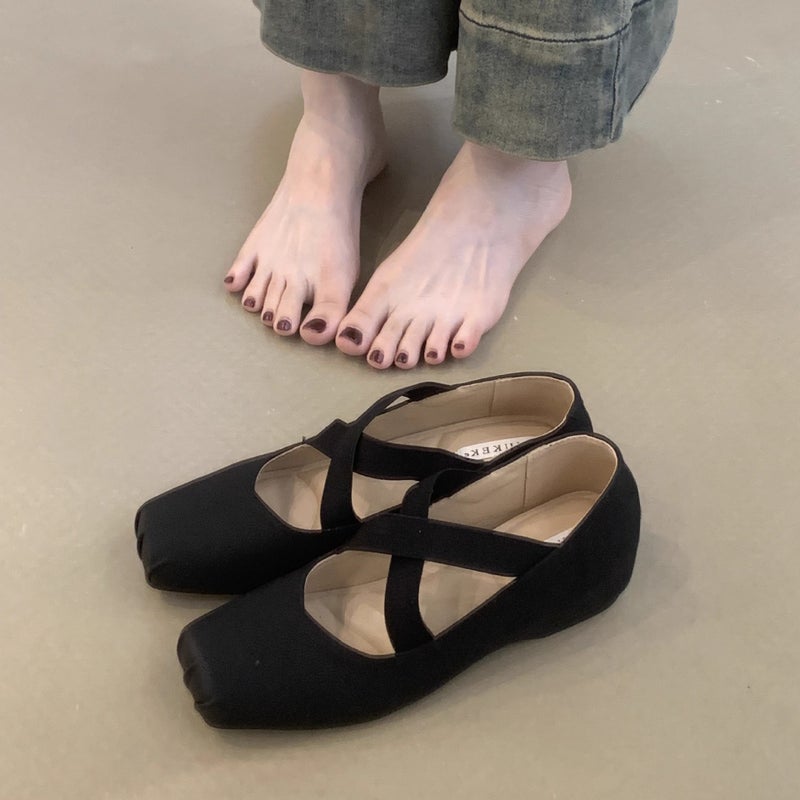Women's Retro Mary Jane Shoes with Cross Straps, Ballet Flats - Image 3