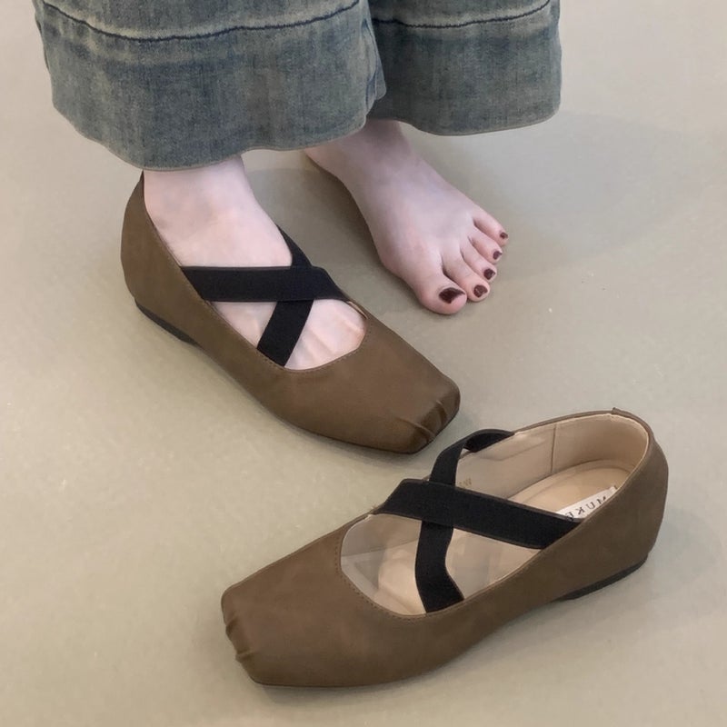 Women's Retro Mary Jane Shoes with Cross Straps, Ballet Flats - Image 1