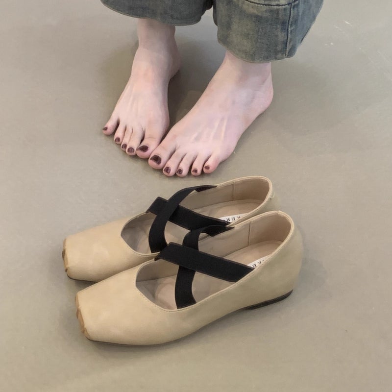 Women's Retro Mary Jane Shoes with Cross Straps, Ballet Flats - Image 5