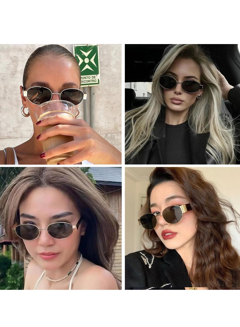 Trendy Oval Polarized Sunglasses for Women, Vintage 90s Style Gold Metal Frame Fashion Shades, Classic UV400 Sun Protection - Image 2