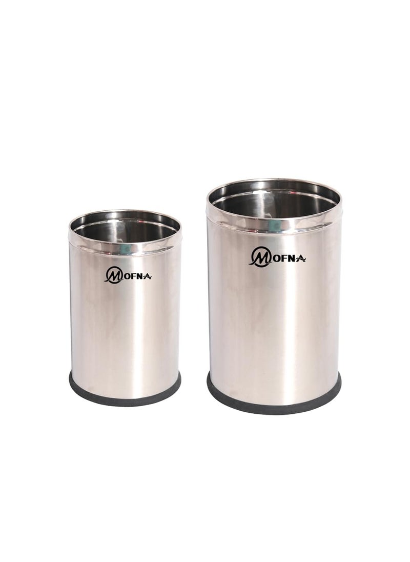 mofna Mofna Stainless Steel Solid Open DustbinStainless Steel Garbage BinMedium and Large 11 Litre 8X12 18 Litre 10 X 14 Set of 2 Pcs  - Image 1