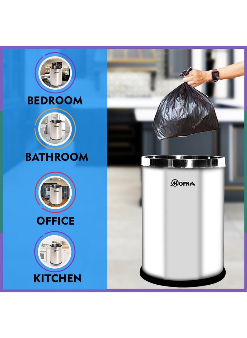 mofna Mofna Stainless Steel Solid Open DustbinStainless Steel Garbage BinMedium and Large 11 Litre 8X12 18 Litre 10 X 14 Set of 2 Pcs  - Image 4