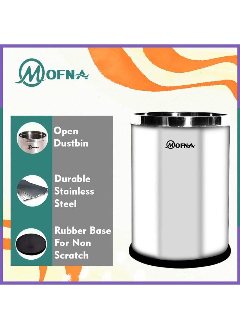 mofna Mofna Stainless Steel Solid Open DustbinStainless Steel Garbage BinMedium and Large 11 Litre 8X12 18 Litre 10 X 14 Set of 2 Pcs  - Image 3