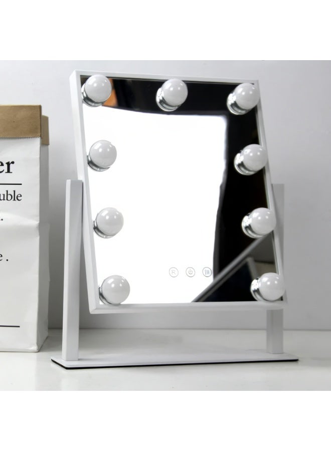 CAZADORA LUKSYOL Hollywood Makeup Mirror with Lights – Stylish large vanity mirror for makeup and grooming. Features 3 color light modes: warm, natural, and cool, with 9 dimmable LED bulbs for perfect lighting without harsh shadows. Smart touch control screen allows smooth switching between brightness levels and light settings. Designed with 360-degree rotation for flexible angle adjustment, ideal for everyday makeup routines and professional use. Constructed from high-quality polished metal for durability and elegance. Compact size: 29cm width, 36.5cm height, 6cm depth, fits easily on any vanity table. Powered via USB for convenience and energy efficiency. Available in black and white colors to match any décor style. Perfect gift for women, makeup artists, and beauty enthusiasts on special occasions like birthdays, holidays, or anniversaries. Elevate your beauty setup with this elegant and functional mirror from CAZADORA. A must-have for modern dressing rooms and vanity spaces. - Image 3