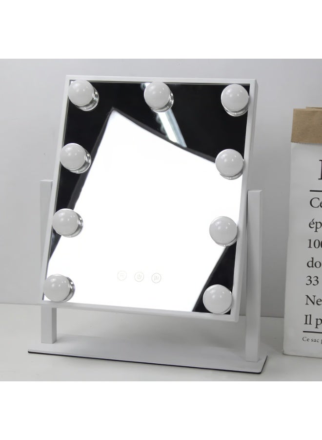 CAZADORA LUKSYOL Hollywood Makeup Mirror with Lights – Stylish large vanity mirror for makeup and grooming. Features 3 color light modes: warm, natural, and cool, with 9 dimmable LED bulbs for perfect lighting without harsh shadows. Smart touch control screen allows smooth switching between brightness levels and light settings. Designed with 360-degree rotation for flexible angle adjustment, ideal for everyday makeup routines and professional use. Constructed from high-quality polished metal for durability and elegance. Compact size: 29cm width, 36.5cm height, 6cm depth, fits easily on any vanity table. Powered via USB for convenience and energy efficiency. Available in black and white colors to match any décor style. Perfect gift for women, makeup artists, and beauty enthusiasts on special occasions like birthdays, holidays, or anniversaries. Elevate your beauty setup with this elegant and functional mirror from CAZADORA. A must-have for modern dressing rooms and vanity spaces. - Image 4