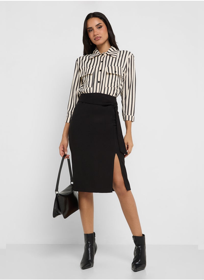 ELLA Knot Detail Skirt With Slit  - Image 1