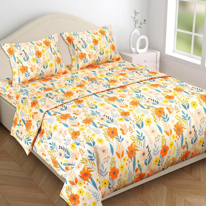 VAS COLLECTIONS XXL Microfiber Soft Cotton King Size Bedsheet for Double Bed, King Size 108 x108 in, 9 Feet, 275x275 cm | 2 Large Size Pillow Covers Without Joint - Multicolour, 200 tc - 240 tc - Image 1