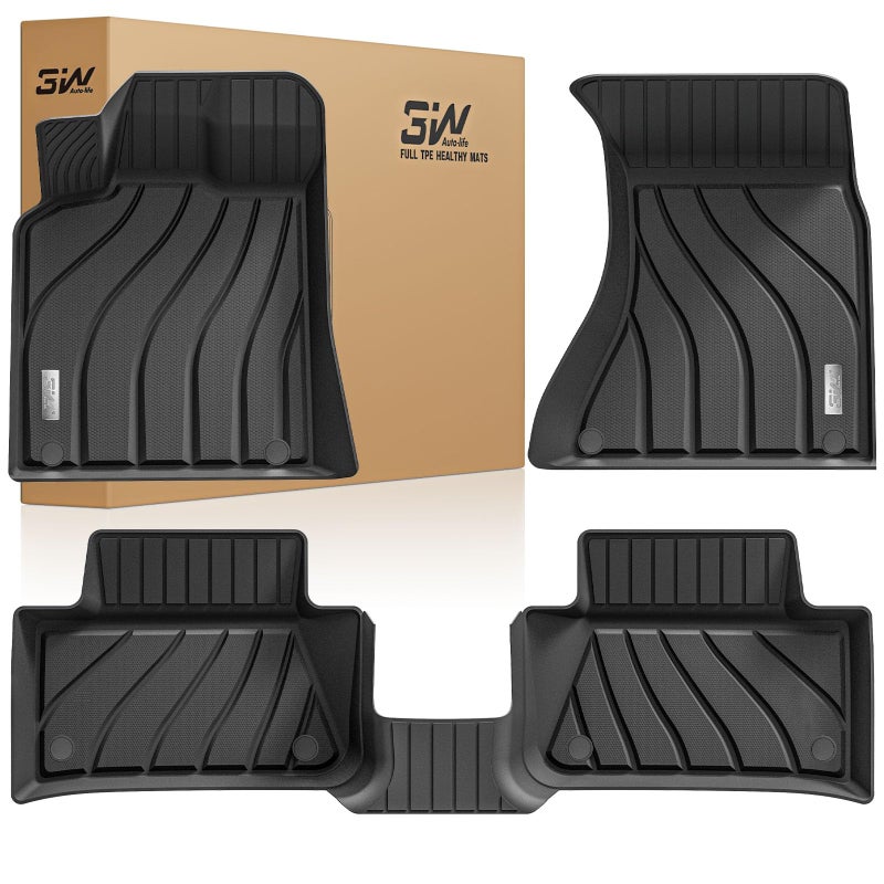 3W Floor Mats Compatible for Porsche Macan 2014-2025 2026 TPE All Weather Custom Fit Floor Liner 1st and 2nd Row Car Mats Black - Image 1