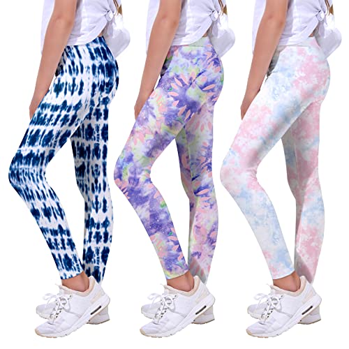 Quedoris Girls 3-Pack Printed Leggings Tie Dye Pink/Purple/Navy 130Y - Image 1