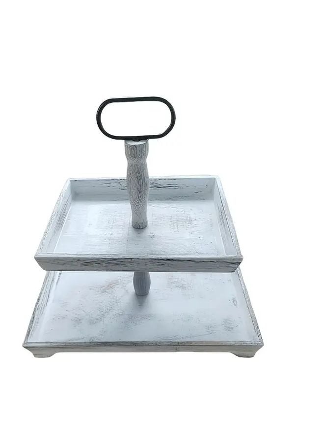 2 Tier Rustic Wooden Display Shelf With Floral Accents Do Old Color For Home Decor - Image 1