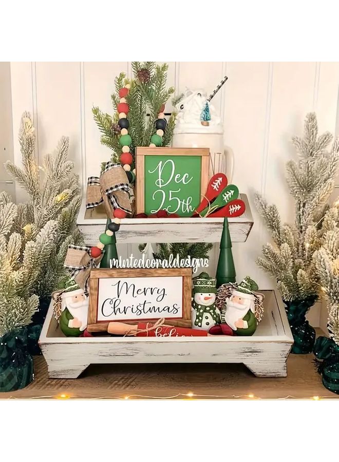 2 Tier Rustic Wooden Display Shelf With Floral Accents Do Old Color For Home Decor - Image 3