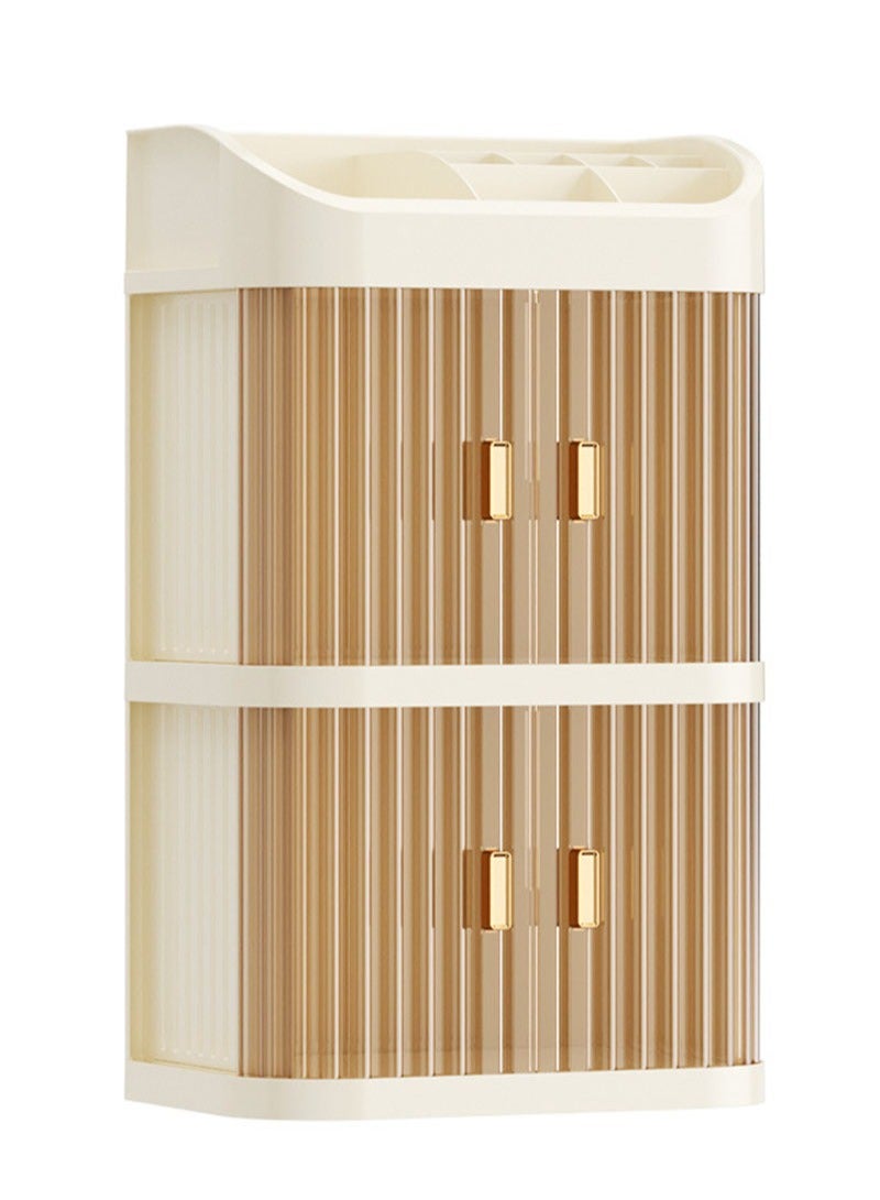 صندوق تخزين مستحضرات التجميل مقاوم للغبار وسعة تخزين كبيرة وصندوق تخزين للعناية بالبشرة متعدد الطبقات ببابين ورف شفاف 40.5*24*15.5 سم - Image 1