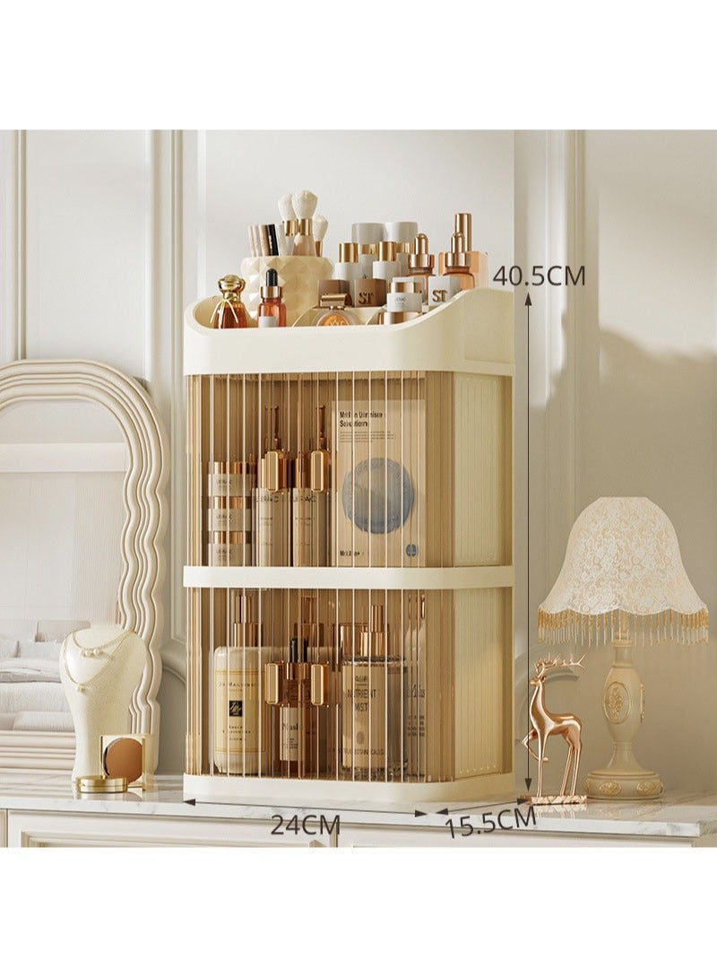 صندوق تخزين مستحضرات التجميل مقاوم للغبار وسعة تخزين كبيرة وصندوق تخزين للعناية بالبشرة متعدد الطبقات ببابين ورف شفاف 40.5*24*15.5 سم - Image 3