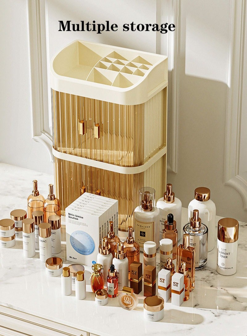 صندوق تخزين مستحضرات التجميل مقاوم للغبار وسعة تخزين كبيرة وصندوق تخزين للعناية بالبشرة متعدد الطبقات ببابين ورف شفاف 40.5*24*15.5 سم - Image 5