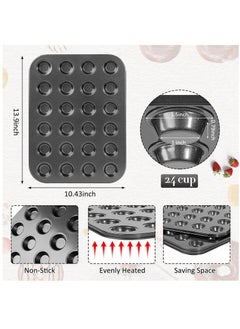 Captaintech 24-Cup Cupcake Muffin Pan, Non-Stick Muffin Tray, Reusable Cupcake Tin for Baking Cookie, Cake, Black  - Image 3