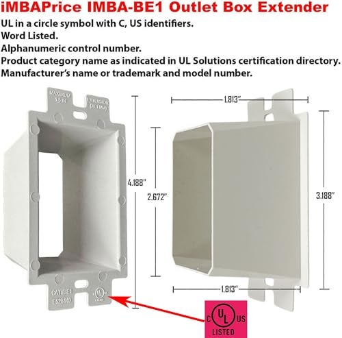 iMBAPrice IMBA-BE1-5 (UL Listed) 1-Gang Non-Metallic Electrical Power Outlet Box Extender for Power Switch Receptacles Accessories, 5-Pack - Image 2