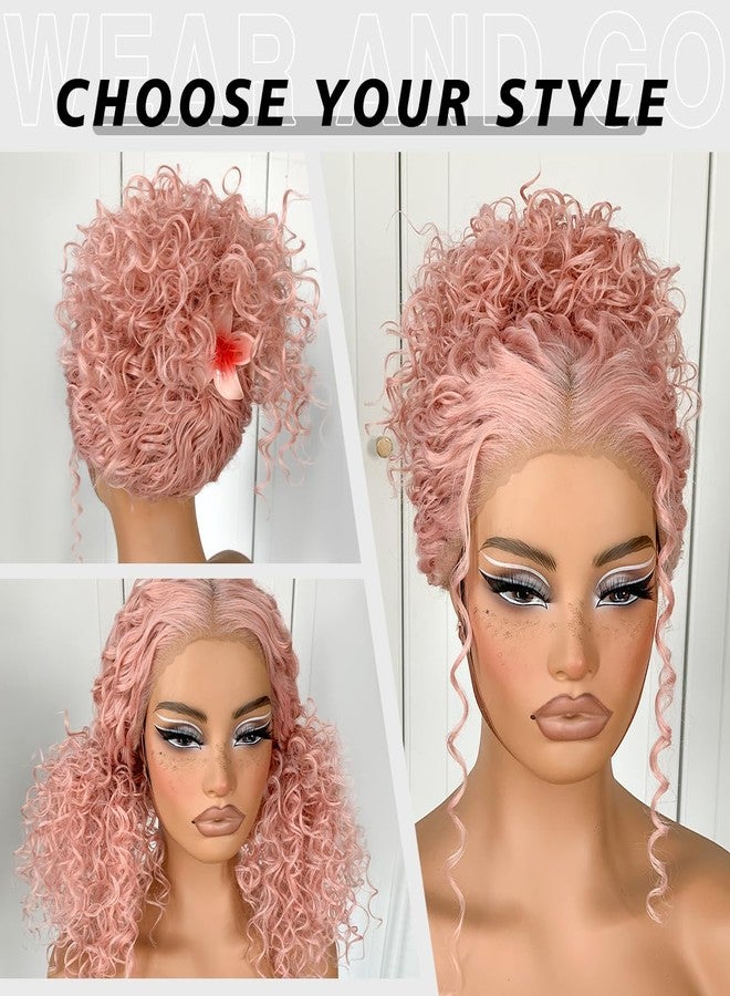 MITIMES 13x6 Pink Curly wig Wear And Go Glueless Wig Pre-Plucked Afro HD Lace Front Wig Synthetic Layered Kinky Curly For Fashion Women - Image 5