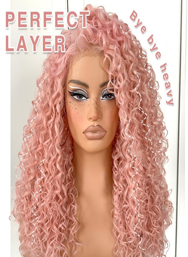 MITIMES 13x6 Pink Curly wig Wear And Go Glueless Wig Pre-Plucked Afro HD Lace Front Wig Synthetic Layered Kinky Curly For Fashion Women - Image 4