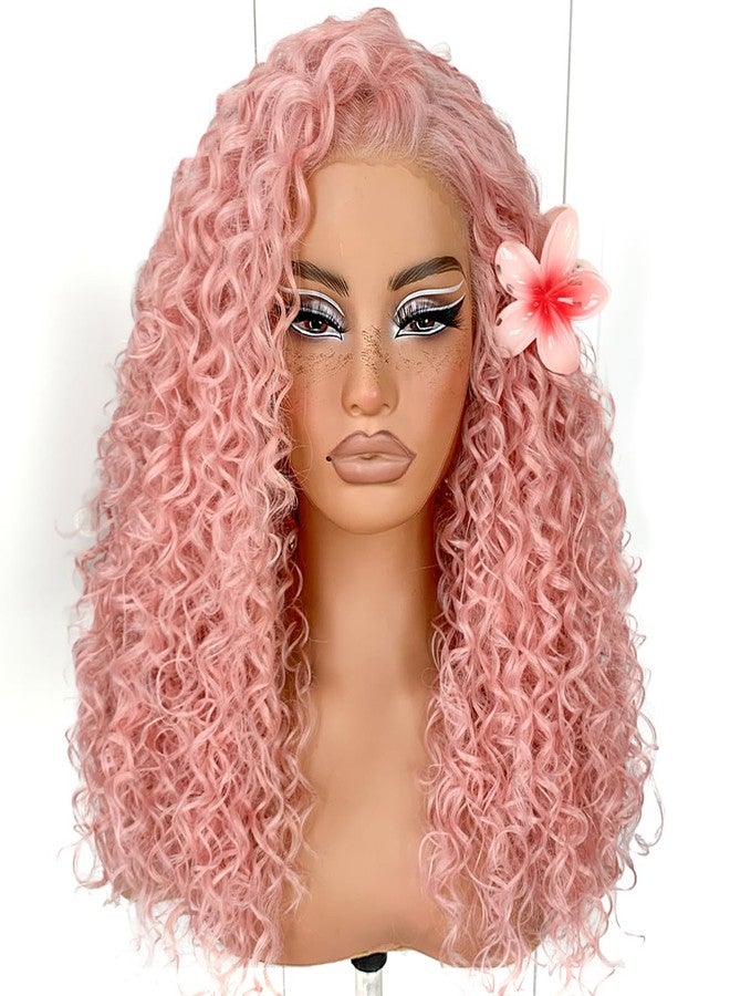 MITIMES 13x6 Pink Curly wig Wear And Go Glueless Wig Pre-Plucked Afro HD Lace Front Wig Synthetic Layered Kinky Curly For Fashion Women - Image 1