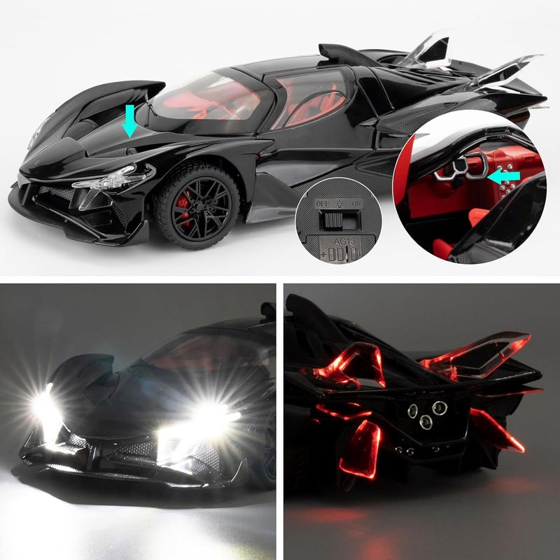 1/24 Alloy Model Cars, Toy Car with Pull Back Function, Toy with Sound and Bright Lights, Suitable Collectible Model Toys, Gifts for Boys and Girls3 + Year Old (Black) - Image 4
