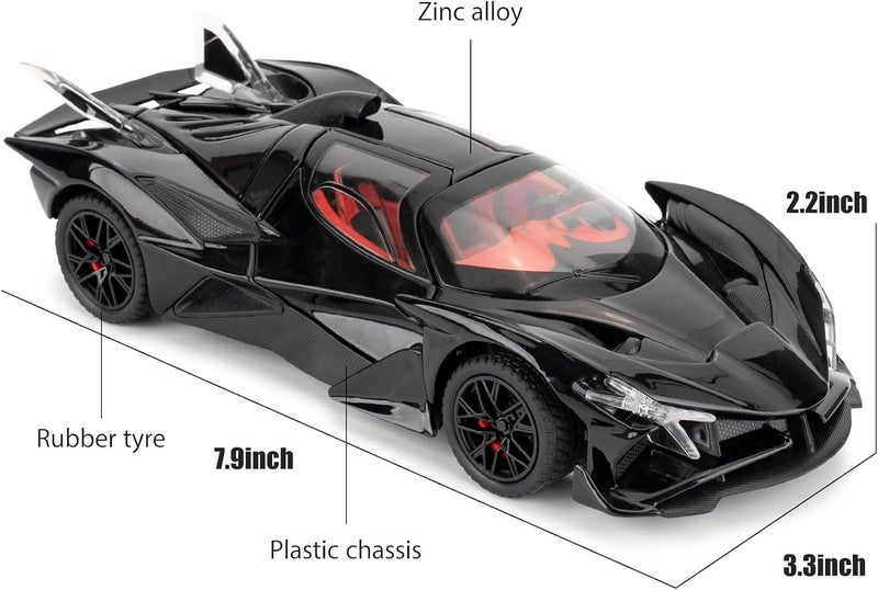 1/24 Alloy Model Cars, Toy Car with Pull Back Function, Toy with Sound and Bright Lights, Suitable Collectible Model Toys, Gifts for Boys and Girls3 + Year Old (Black) - Image 2