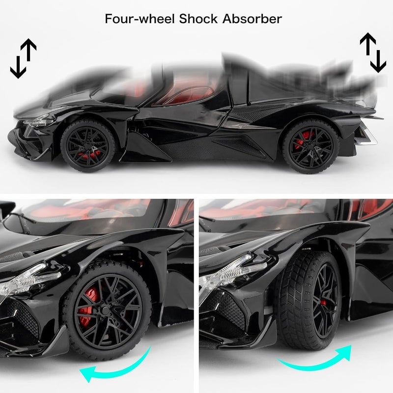 1/24 Alloy Model Cars, Toy Car with Pull Back Function, Toy with Sound and Bright Lights, Suitable Collectible Model Toys, Gifts for Boys and Girls3 + Year Old (Black) - Image 5