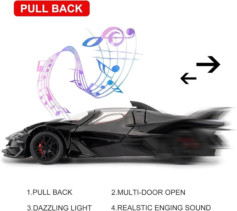 1/24 Alloy Model Cars, Toy Car with Pull Back Function, Toy with Sound and Bright Lights, Suitable Collectible Model Toys, Gifts for Boys and Girls3 + Year Old (Black) - Image 3