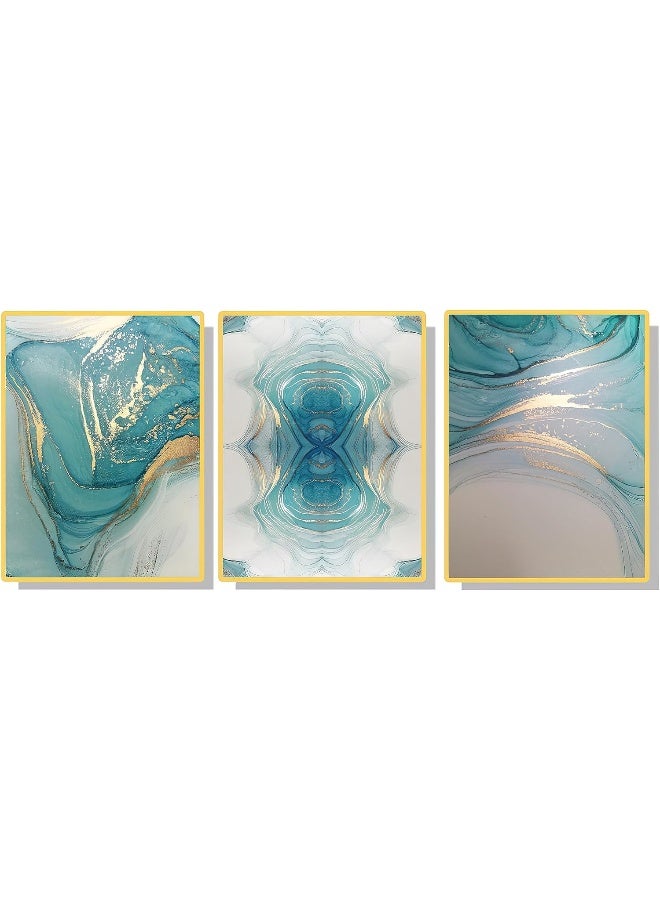 BLISS VIE Abstract Modern Retro Trend Decor Luxury Style Crystal Porcelain Wall Painting Wall Art for Bedroom Living Room Aluminium Alloy Frame (Modern Abstract set of 3, 40x60 cm x 3)