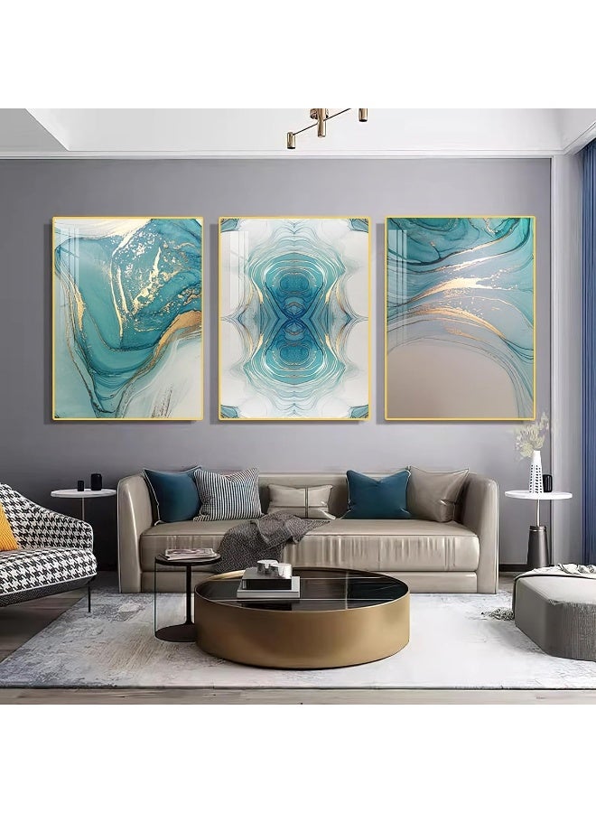 BLISS VIE Abstract Modern Retro Trend Decor Luxury Style Crystal Porcelain Wall Painting Wall Art for Bedroom Living Room Aluminium Alloy Frame (Modern Abstract set of 3, 40x60 cm x 3)