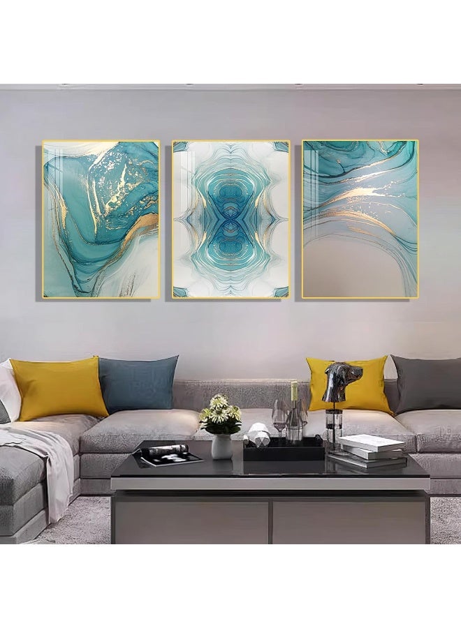 BLISS VIE Abstract Modern Retro Trend Decor Luxury Style Crystal Porcelain Wall Painting Wall Art for Bedroom Living Room Aluminium Alloy Frame (Modern Abstract set of 3, 40x60 cm x 3)