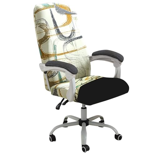 HOKIPO 'Elira Series' Office Chair Cover for Executive Chair (High-Back) - 140 GSM Stretchable Fabric - Anti-Slip - Fits Big & Tall Office Chairs, Parchement Beige Abstract Art (AR-5222-C6-L) - Image 1