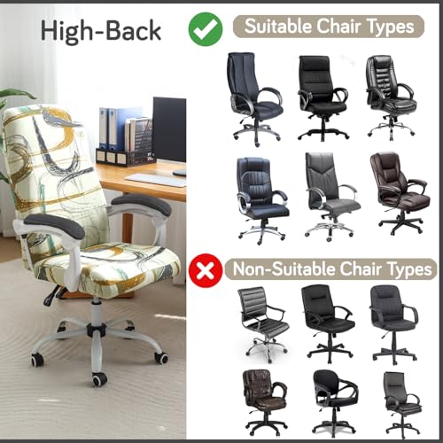 HOKIPO 'Elira Series' Office Chair Cover for Executive Chair (High-Back) - 140 GSM Stretchable Fabric - Anti-Slip - Fits Big & Tall Office Chairs, Parchement Beige Abstract Art (AR-5222-C6-L) - Image 3