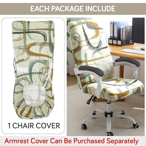 HOKIPO 'Elira Series' Office Chair Cover for Executive Chair (High-Back) - 140 GSM Stretchable Fabric - Anti-Slip - Fits Big & Tall Office Chairs, Parchement Beige Abstract Art (AR-5222-C6-L) - Image 4