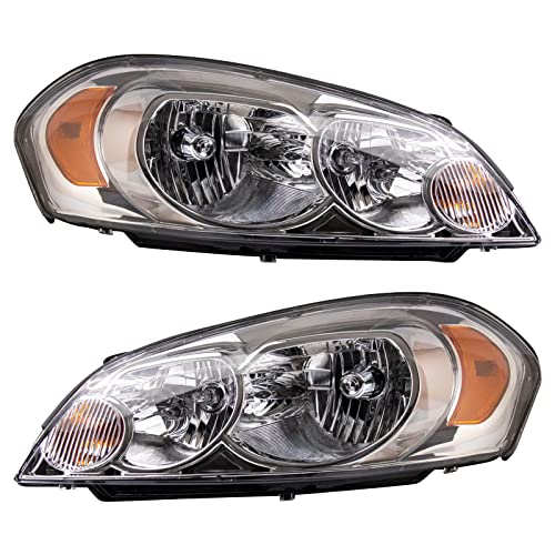 TRQ Headlight Assembly Set Headlights Driver & Passenger Side Halogen Compatible with 2006-2013 Chevrolet Impala 2014-2016 Impala Limited 2006-2007 Monte Carlo GM2502261 GM2503261 - Image 1