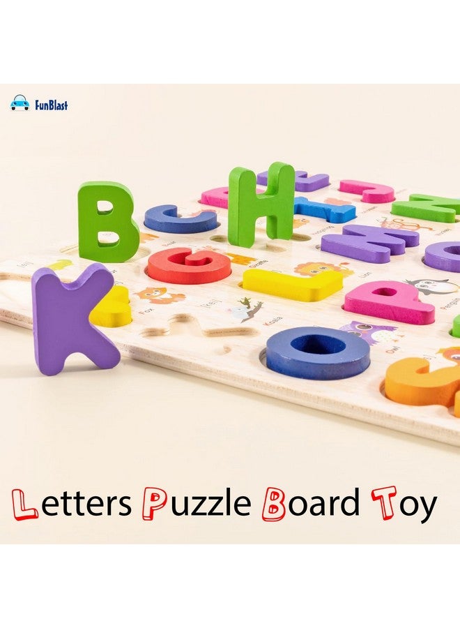 FunBlastWooden Capital Alphabet Puzzles with Pictures for Children - Montessori Educational Learning ABC Letters Puzzle Board Toy, Pre-School Learning Kit (Multicolor) - Image 2