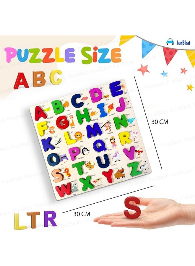 FunBlastWooden Capital Alphabet Puzzles with Pictures for Children - Montessori Educational Learning ABC Letters Puzzle Board Toy, Pre-School Learning Kit (Multicolor) - Image 3