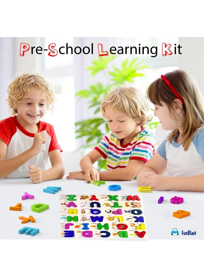 FunBlastWooden Capital Alphabet Puzzles with Pictures for Children - Montessori Educational Learning ABC Letters Puzzle Board Toy, Pre-School Learning Kit (Multicolor) - Image 4