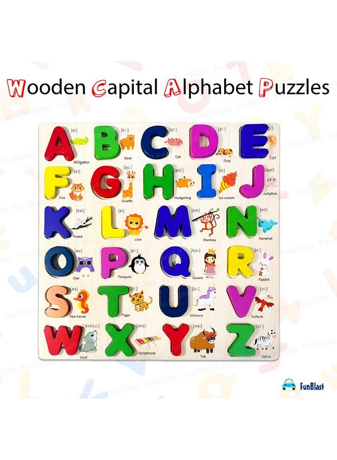 FunBlastWooden Capital Alphabet Puzzles with Pictures for Children - Montessori Educational Learning ABC Letters Puzzle Board Toy, Pre-School Learning Kit (Multicolor) - Image 5