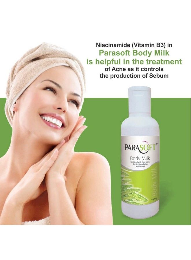 Parasoft Daily Nourishing Body Milk With Aloe Vera Shea Butter Vitamin B3 & B6 Non Sticky Hydrating Moisturizing Body & Face Milk Lotion For Very Dry Skin Acneprone Skin (100 Ml) - Image 5