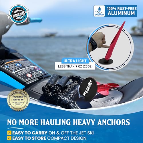 WAVESRX Beach Anchoring Bundle for PWC | 12" WaveCobra Aluminum Spike Stern Anchor + 7ft AnchorMate Flat Bungee (Stretches to 14ft) | Ultra-Light Patented Design Keeps Your Jet Ski Securely Anchored - Image 5