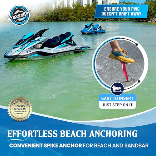 WAVESRX Beach Anchoring Bundle for PWC | 12" WaveCobra Aluminum Spike Stern Anchor + 7ft AnchorMate Flat Bungee (Stretches to 14ft) | Ultra-Light Patented Design Keeps Your Jet Ski Securely Anchored - Image 2