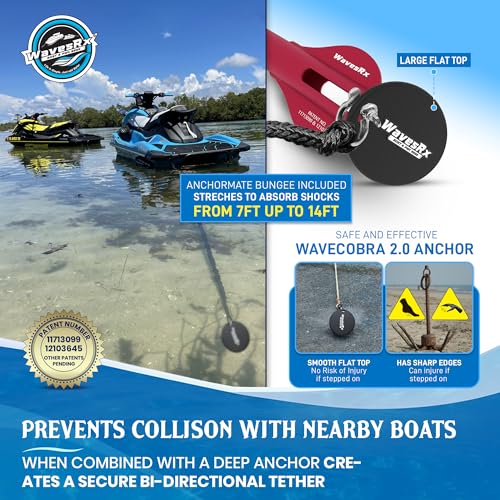 WAVESRX Beach Anchoring Bundle for PWC | 12" WaveCobra Aluminum Spike Stern Anchor + 7ft AnchorMate Flat Bungee (Stretches to 14ft) | Ultra-Light Patented Design Keeps Your Jet Ski Securely Anchored - Image 3