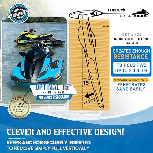 WAVESRX Beach Anchoring Bundle for PWC | 12" WaveCobra Aluminum Spike Stern Anchor + 7ft AnchorMate Flat Bungee (Stretches to 14ft) | Ultra-Light Patented Design Keeps Your Jet Ski Securely Anchored - Image 4