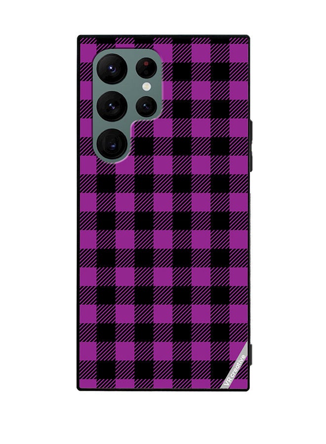 VR CREATIVE Protective Case Cover For Samsung Galaxy S22 Ultra 5G Purple And Black Chequered Design Seamless Pattern Design Multicolour - Image 1
