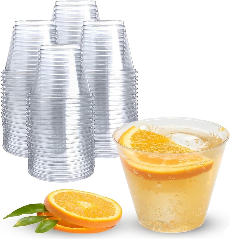 Prestee Clear Plastic Party Cups Disposable - PET Clear Water Plastic Cup Disposable - Plastic Wine Cups - Clear Disposable Cups - Small Cups - Plastic Drinking Cups (50ct 9oz) - Image 1