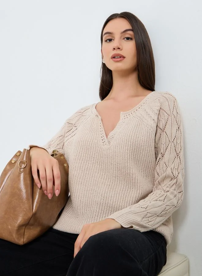 Take Two Take Two Beige V Neck Knitted Sweater