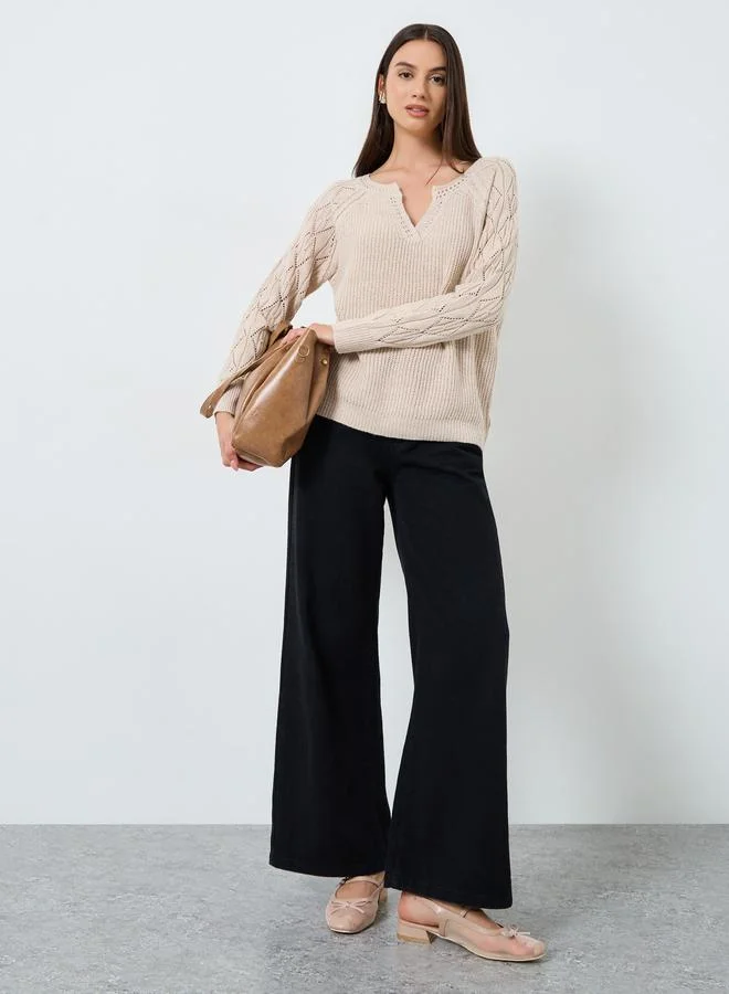 Take Two Take Two Beige V Neck Knitted Sweater