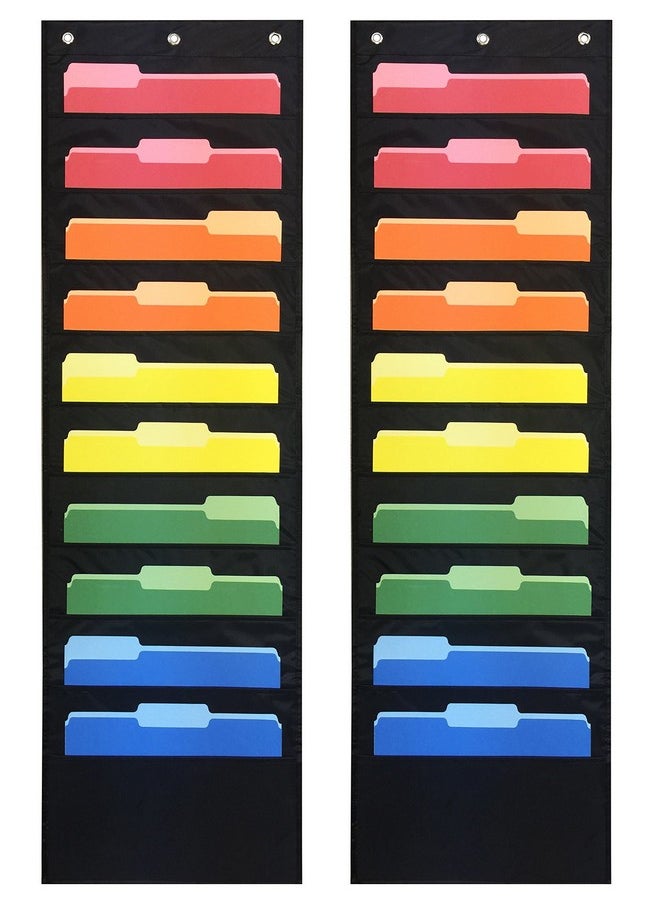 Essex Wares Ten Pocket Compact Storage Pocket Chart, Hanging Wall File Organizer By Essex Wares - Organize Your Assignments, Files, Scrapbook Papers & More (Black) (10 Pocket)  - Image 1