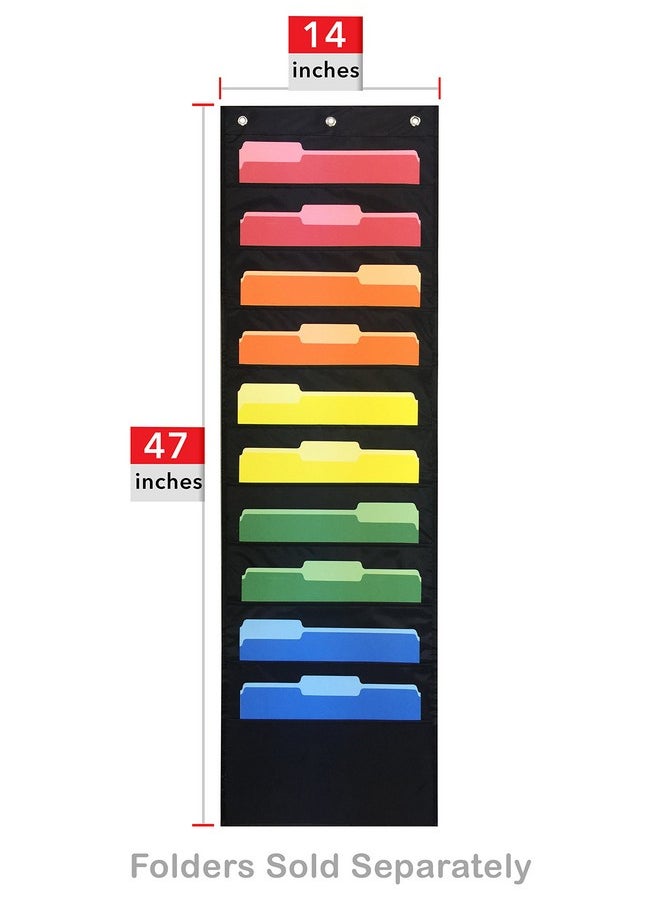 Essex Wares Ten Pocket Compact Storage Pocket Chart, Hanging Wall File Organizer By Essex Wares - Organize Your Assignments, Files, Scrapbook Papers & More (Black) (10 Pocket)  - Image 2