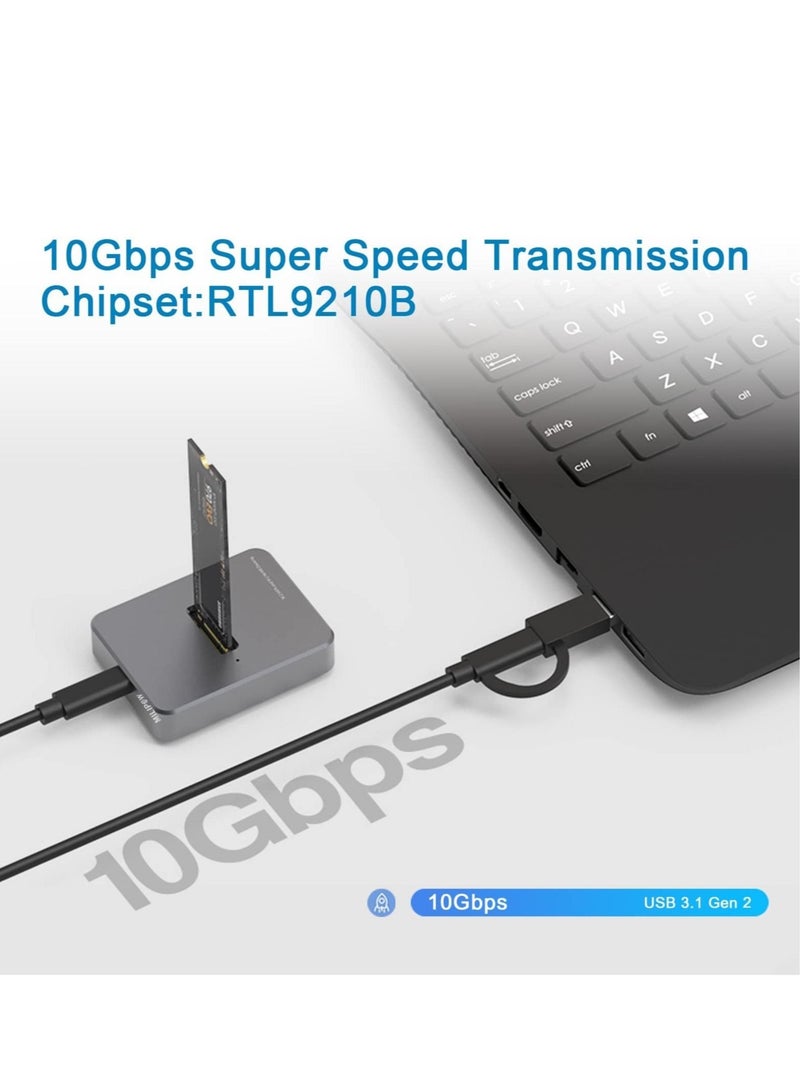 كابتن تيك M.2 to USB Docking Station, USB 3.1 Gen 2 10Gbps, High Speed M.2 to USB C Data Transfer External Hard Drive Enclosure, Base Case RTL9210B Chips for 2230/2242/2260/2280 SSD - Image 2